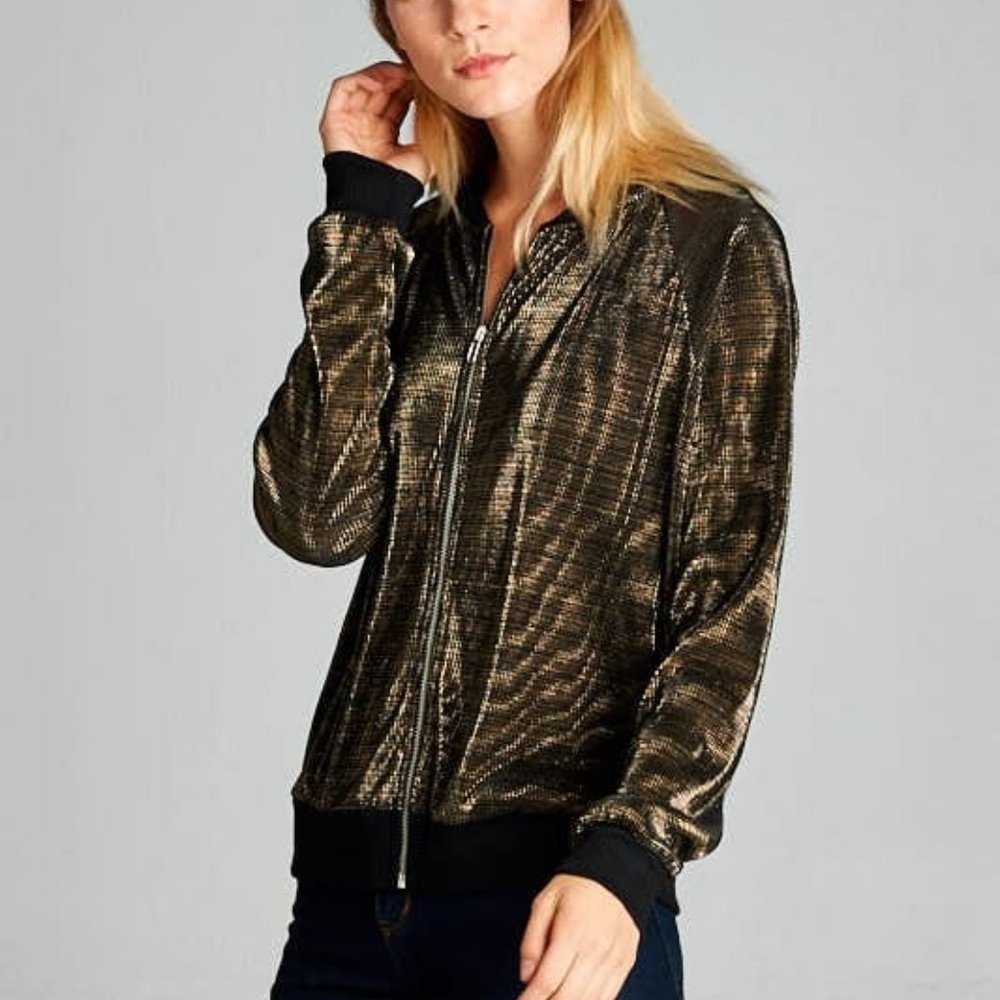 Tria Tria Black and Gold Bomber Jacket